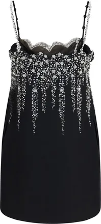 Valentino Embroidered Crepe with Jewel Details Dress - Black