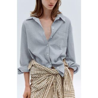 Mango Checked Cotton Shirt in Sky Blue at Nordstrom, Size 6