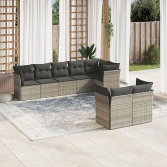 vidaXL Vidaxl - Set De Sof&aacute;s De Jard&iacute;n 8 Pzas Y Cojines Rat&aacute;n Sint&eacute;tico Gris