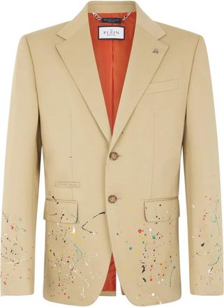 Philipp Plein Blazer Gigolo Fit Paint Splash Painted - Heren - Blazers - Beige - 2XL - Katoen - Jassen