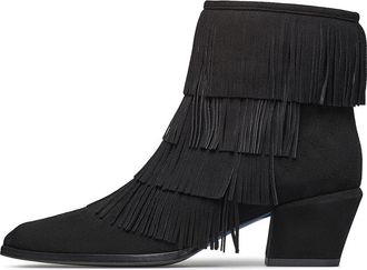 Loriblu Enkellaarsjes met franjes in Texaanse stijl - Dames - Cowboylaarzen - Zwart - 36 EU - Su&egrave;de - Schoenen