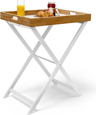 Relaxdays Relaxdays End Table Couch Table Made of Wood and Bamboo 72 x 60 x 40 cm Side Table with Tablet and Frame Folding Table Plus Serving Tray Cooking Tray