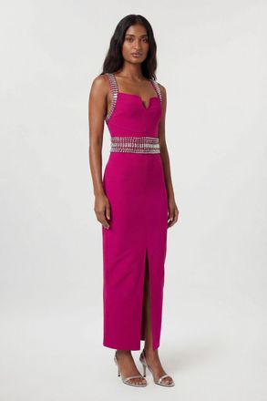 Karen Millen Womens Bandage Figure Form Knit Embellished Maxi Dress - Purple - Size 12 UK