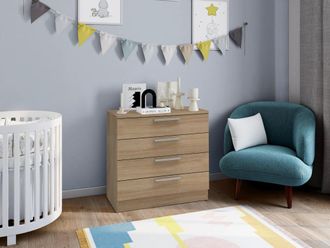 Home Heavenly C&oacute;moda De 4 Cajones Cube, De Madera Aglomerada, Sistema De Apertura Con Bisagras, Tiradores Rectos Acabado Mate Color: Roble - Home Heavenly