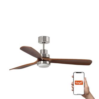 Netlighting Lantau XL 3 Blade Ceiling Fan Nickel Walnut Light Smart in Brown