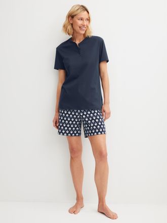 CALIDA Shorty CALIDA Daylight Dreams, Damen, Gr. XS (36/38), peacoat blau, Interlock, Obermaterial: 100% Baumwolle, bequem kurz, Rundhals, Homewear-Sets Shor