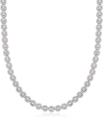 Ross-Simons CZ Halo Tennis Necklace in Sterling Silver