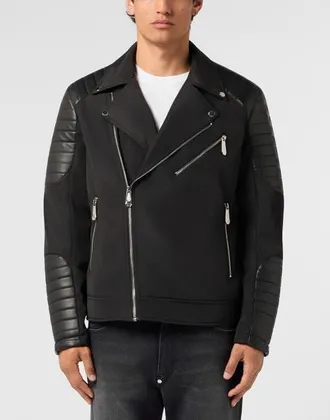 Philipp Plein Nylon Biker Jacket Eco Leather Inserts Men in Black at Nordstrom, Size Xxx-Large