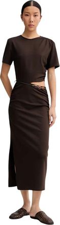 Sessun Midi Jurk met Uitsnijding - Dames - Casual kleedjes - Bruin - M - Kleedjes