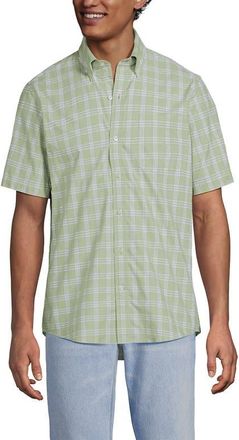 Lands End Short Sleeve No Iron Twill Shirt in Light Stone Green Plaid at Nordstrom, Size Lt