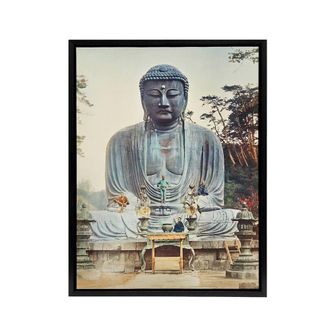 Artery8 The Bronze Buddha at Kamakura Framed Canvas Wall Art Print Kazumasa in Blue | Size: W24 x H32