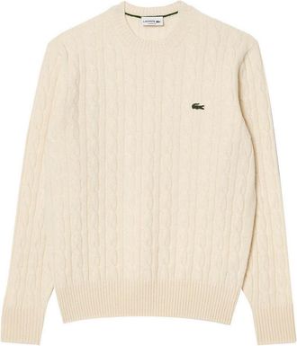 Lacoste Cable-Knit Crew Neck In Carded Wool