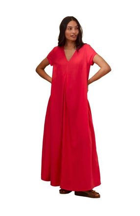 Celtic & Co. Cap Sleeve V-Neck Swing Maxi Dress in Tulip at Nordstrom, Size 10