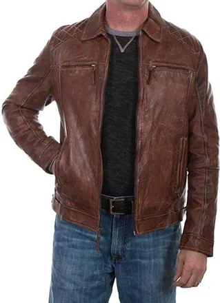 Scully Leatherwear Washed Lamb Leather Jacket In Brown