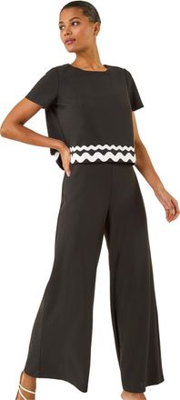 Roman Womens Ric Rac Trim Stretch Jumpsuit - Black - Size 20 UK