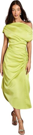 Coast One Shoulder Satin Midi Dress in Olive at Nordstrom, Size 10