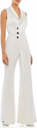 Mac Duggal Ieena Satin Wide Leg Tuxedo Jumpsuit In White