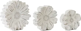 Melrose International White Washed Stone Flower Decor (Set of 3) - Beige, Brown