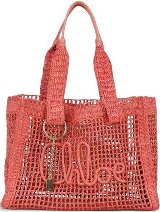 Chlo&eacute; Borsa Tote Woody in rafia - - Bags - Donna - Rosa - ONE SIZE