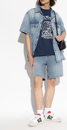 Balmain Short-sleeve Denim Shirt, Mens, Blue