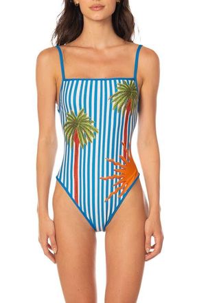 Maaji Prism Wave Biella One-Piece Swimsuit in Open Blue at Nordstrom, Size Medium