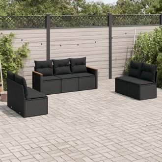 vidaXL Vidaxl - Set De Comedor De Jard&iacute;n 7 Pzas Y Cojines Rat&aacute;n Sint&eacute;tico Negro