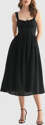 All in Favor Tie Neck Midi Sundress in Black at Nordstrom Rack, Size X-Small