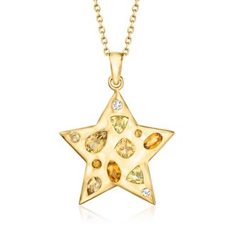 Ross-Simons Citrine and. Lemon Quartz Star Pendant Necklace With Lab-Grown Diamonds in 18kt Gold Over Sterling
