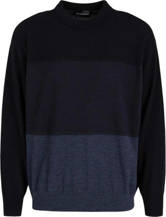 Armani Blauwe Gradient Pullover - Heren - Ronde hals truien - Veelkleurig - M - Truien & Vesten