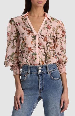Alice & Olivia Charis Cotton & Silk Shirt in Sunset Grove English Rose at Nordstrom, Size X-Large