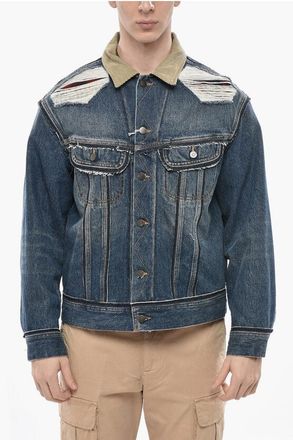 Maison Margiela MM0 Distressed Denim Jacket with Tartan Wool Lining size 46