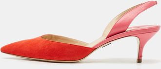 PAUL ANDREW Red Leather And Suede Rhea Slingback Pumps