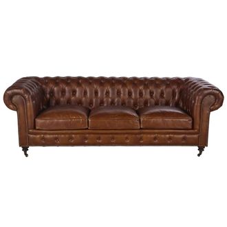 Maisons du monde Sof&aacute; capiton&eacute; vintage de 4 plazas de cuero marr&oacute;n