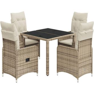 vidaXL Mesita Y Sillas Jard&iacute;n 5 Pzas Y Cojines Rat&aacute;n Sint&eacute;tico Beige Vidaxl
