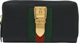Gucci Black Calfskin Sylvie Zip Around Wallet (Authentic Pre-Loved)