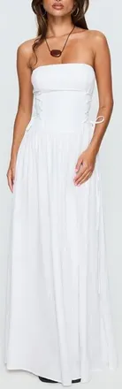 Princess Polly So Far So Good Strapless Linen & Cotton Maxi Dress in White at Nordstrom, Size 2