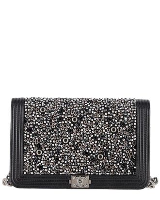 Chanel Black Sheep Leather Old Medium Boy Beaded Shoulder Bag (Authentic Pre- Loved)