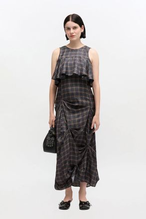 Ganni Black Check Ruffle Dress - Size 10/12 Organic Wool