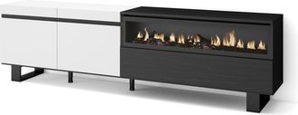 Skraut Home Skraut Home - Mueble Tv, Televisi&oacute;n, Muebles De Sal&oacute;n, Almacenaje, 200x57x35cm, Para Tv Hasta 80, Chimenea El&eacute;ctrica, Dise&ntilde;o Industrial, Estilo Modern