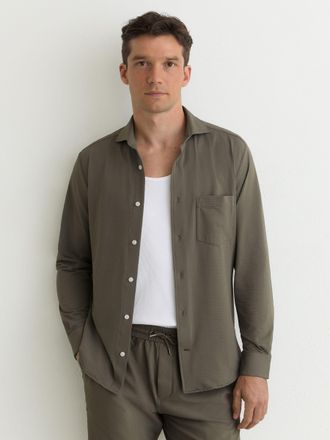 Reiss Dark Sage Green Seersucker Cutaway-collar Shirt Regular-fit, Xxl