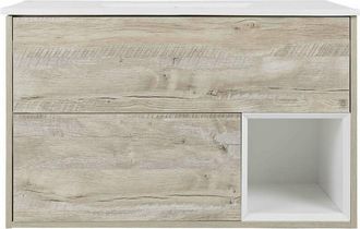 No Brand Milano Bexley Light Oak 1010mm Bathroom Vanity Unit with Basin - With LED Light