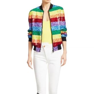 Alice & Olivia Sequin Bomber Jacket In Rainbow