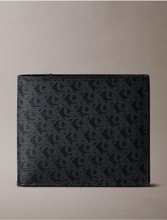 Calvin Klein Mens Allover Monogram Logo Matte Bifold Wallet - Black