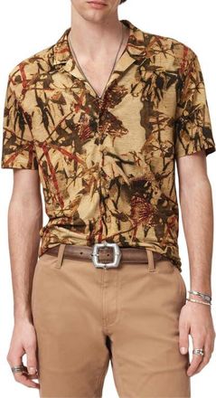 John Varvatos Marula Linen Short Sleeve Camp Shirt in Light Ochre Brown at Nordstrom, Size Small