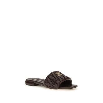 Miu Miu Womens Brown Calf Leather Bos Taurus Flat Sandals