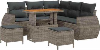 vidaXL Garden Sofa Set with Cushion with Pillow 8 pcs Grey Poly Rattan vidaXL