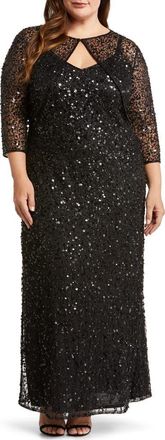 Pisarro Nights Sequin Mesh Gown with Jacket in Black 001 at Nordstrom, Size 14W