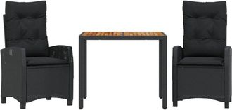vidaXL Vidaxl - Set Comedor De Jard&iacute;n 3 Pzas Con Cojines Rat&aacute;n Sint&eacute;tico Negro