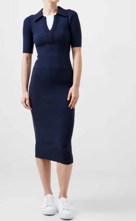 French Connection Cosysoft V Neck Midi Dress In Marine