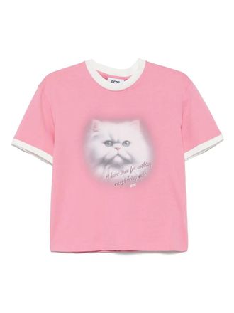GCDS T-shirt con stampa gatto - Rosa